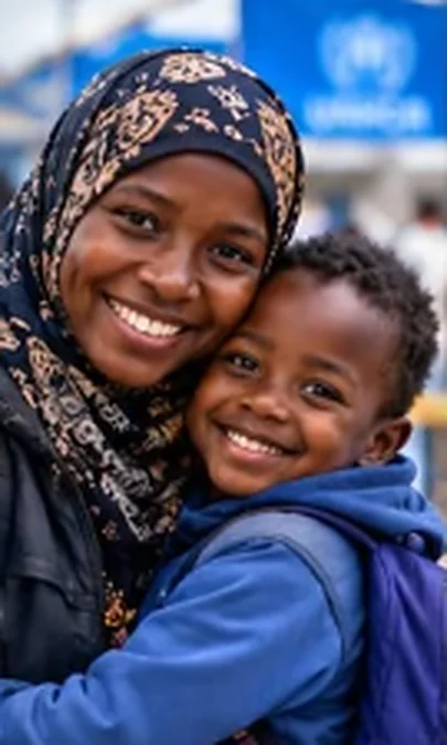 A mother and her smiling child embrace